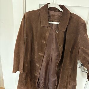 Brown Suede Coat mid length vintage !!!  M-L 8-10-12 perfect